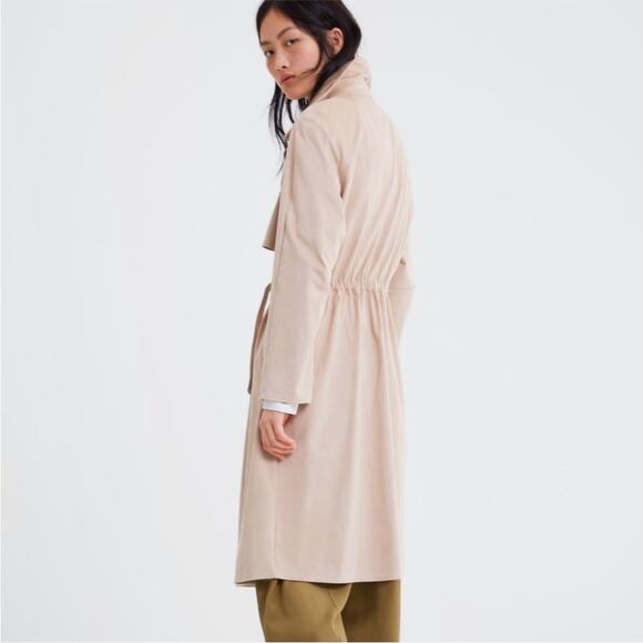 Zara Tan Trench Coat XS Faux Suede Double Breasted Belted Classic Mid Length - Picture 16 of 16